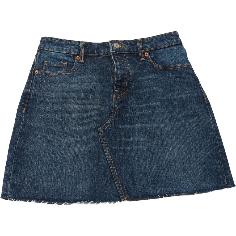 Old Navy High Rise Denim Mini Skirt Dark Wash Button Fly Raw Hem Size 2